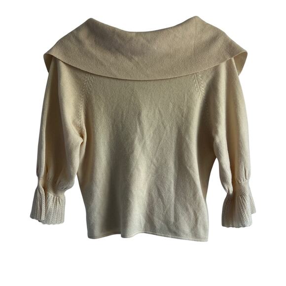 Cynthia Cynthia Steffe Large Cashmere Wool Blend Cream Shawl Collar Cardigan - Picture 5 of 7